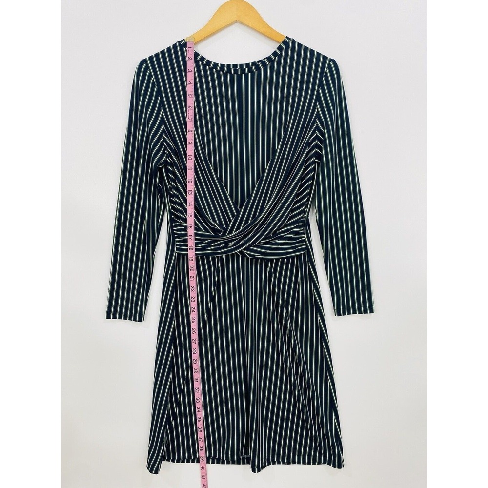 ANN TAYLOR Womens Midi Dress Petite 10P Blue Green Stripe Sheath 3/4 Sleeve Chic - Picture 8 of 13